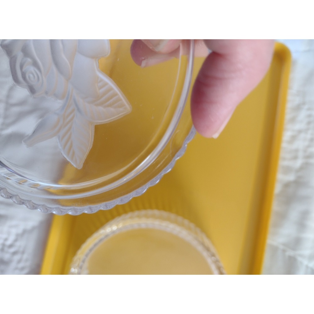 Vtg Teleflora Oval Rose Box Frosted Crystal Glass Jewelry Ribbed Trinket Clear - Picture 5 of 8